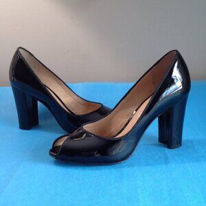 Boutique 9 Debbie Black Patent Leather Peep Toe Heels Pumps Brazil 7.5 M